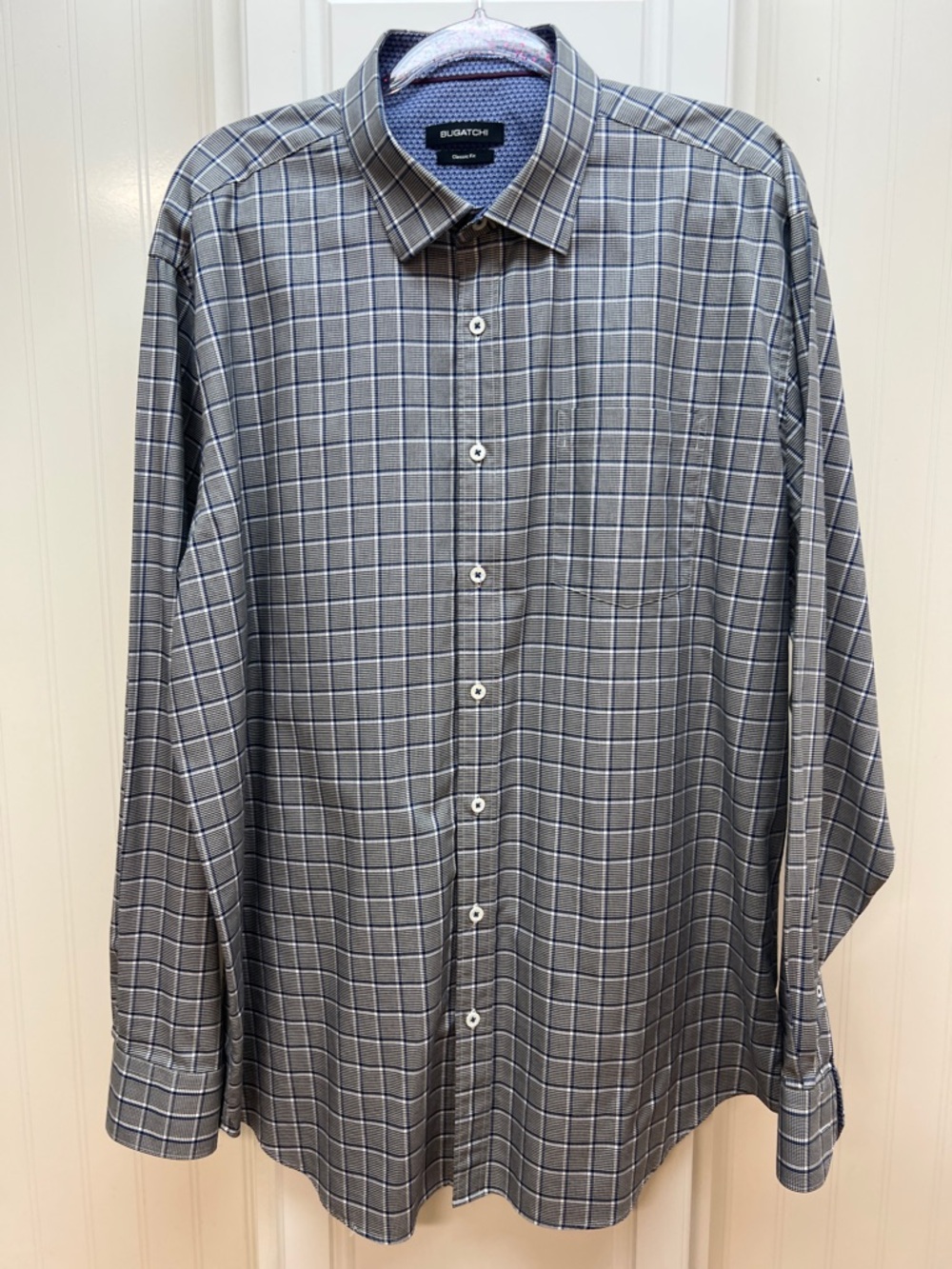 Bugatchi Gray Windowpane Plaid Dress Shirt